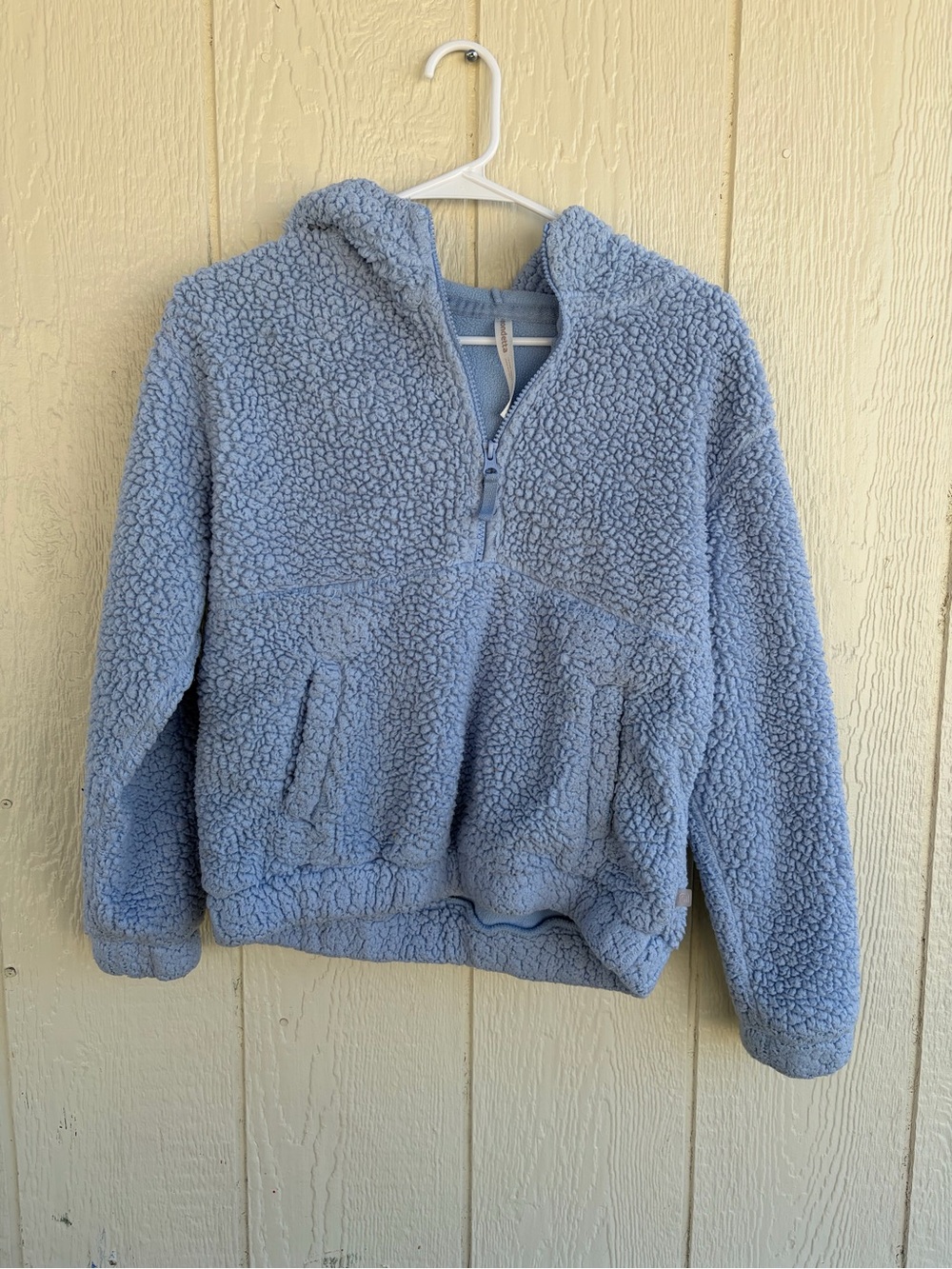 Kids Cozy Half-Zip Sherpa Hoodie - Light Blue Size L